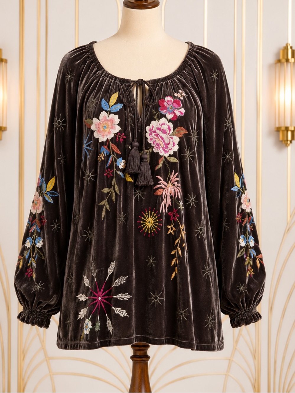 Johnny Was “Celestin” embroidered velvet top NWT